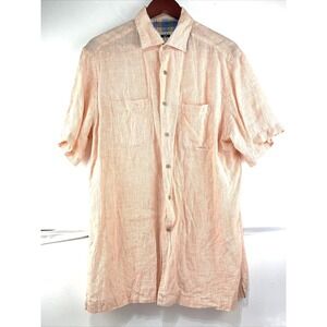 Joseph abboud Mens Large Peach Color 100% Linen button down shirt